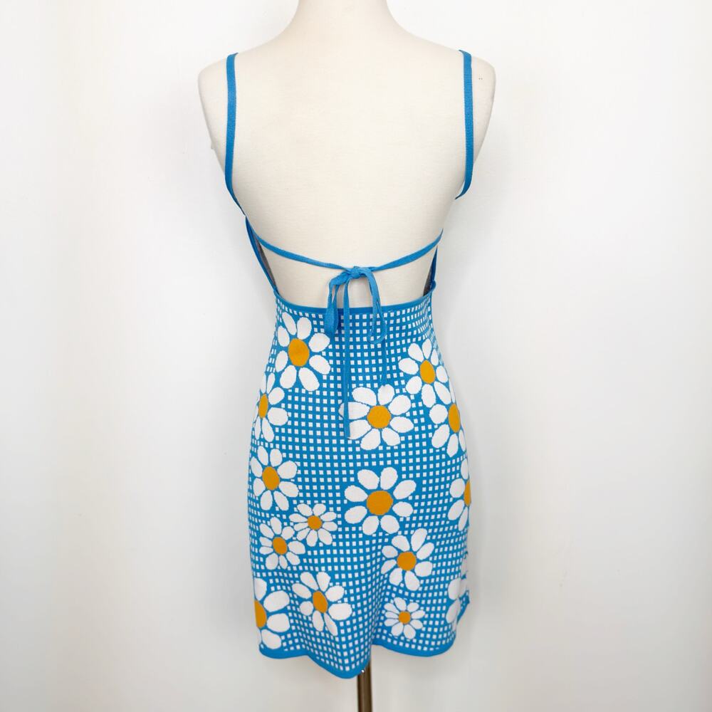 Zara Blue Jacquard Daisy Mini Dress S - Picture 6 of 8